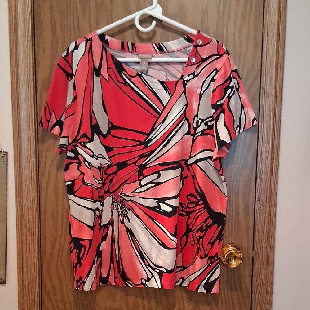 Chico's Red and Black Abstract Print Blouse - Picture 4 of 4